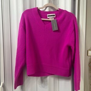 NWT Colorush 100% cashmere chunky v neck hot pink sweater size xs